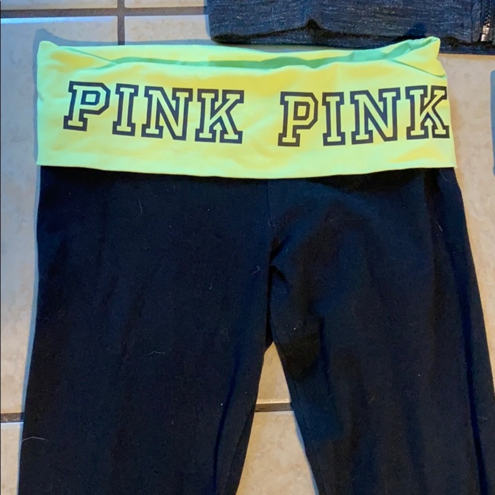 PINK VS Neon Yellow FoldOver Skinny Yoga Pant XS